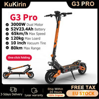 Kukirin 3000W Electric Scooter G3 Pro Dual Motor 52V23.4AH 80km Long Range 65km/h 10 Inch Off-road Tire Fat Foldable Escooter