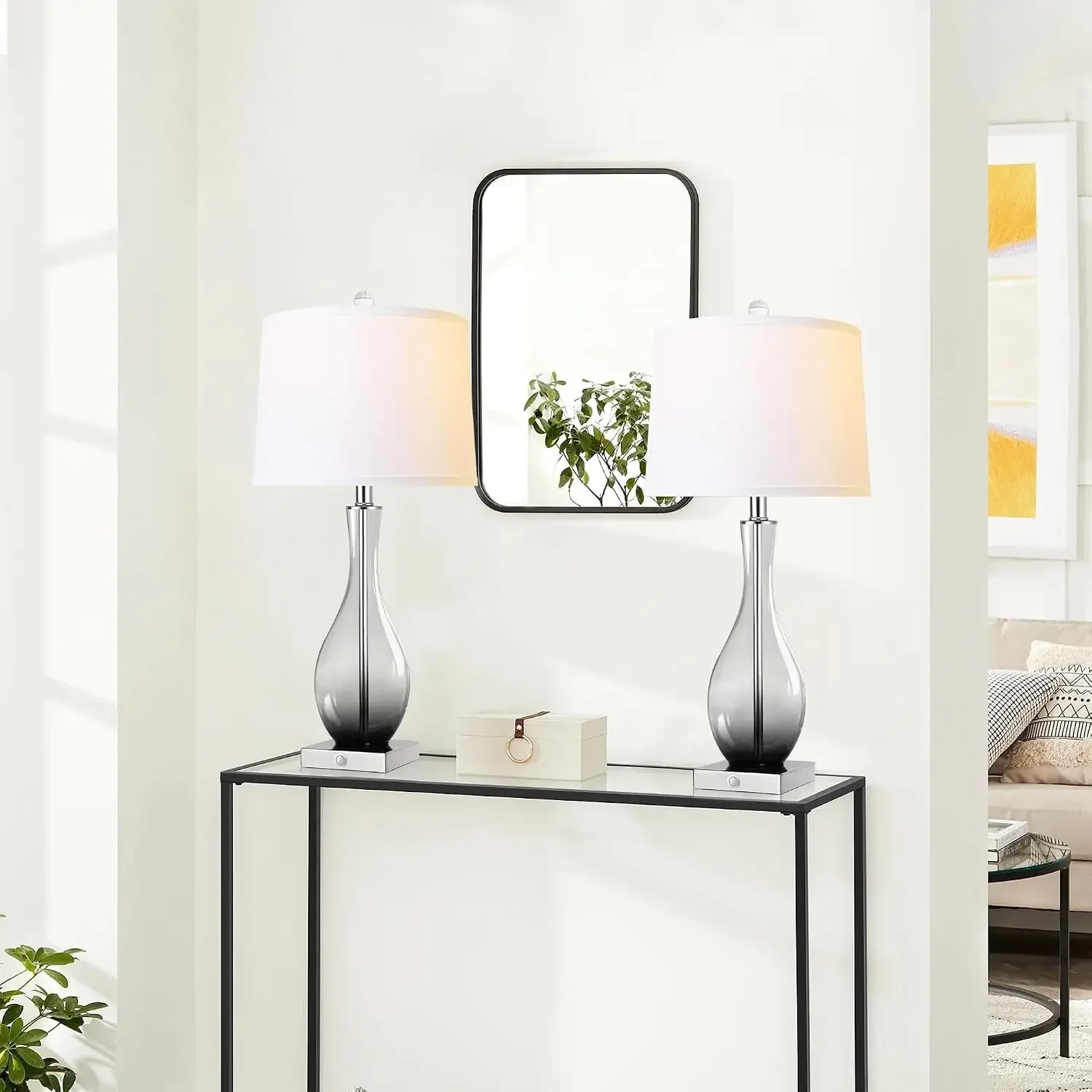 27" Glass Table Lamps with USB-C & USB-A, Touch 3-Way Dimmable, Set of 2, Gray Gradient, E26 Base, Bulbs Included view 4