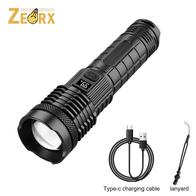 

Rechargeable Flashlight with 1800 Lumens, LED Display, Adjustable Focus, 5 Modes, IPX4 Waterproof Portable Torchs for Outdoor