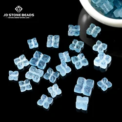 1 Pc Natural Aquamarine Carved Four-Leaf Clover Shape Bead With Hole Charms for Jewelry Making DIY Necklace Bracelet Accessory