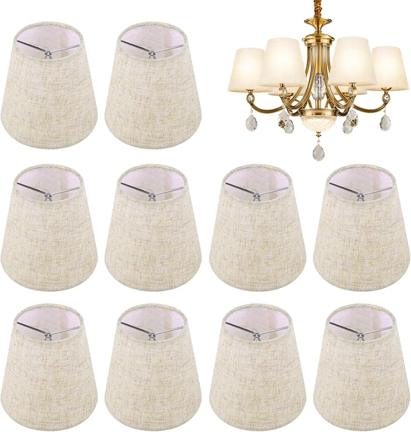

Set of 10 Chandelier Lamp Shades, Mini Barrel Lampshades Clip On for Table Lamp Wall Lamp Replacement, Natural Linen Sma