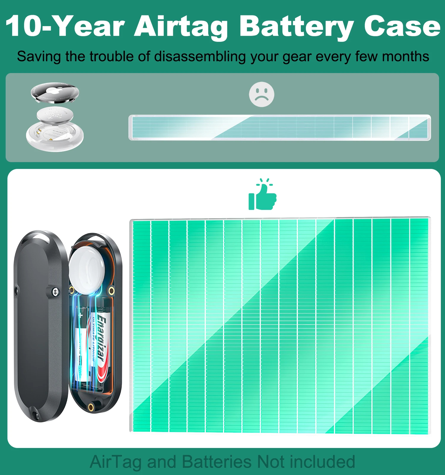 4-in-1 Batterijhouder Voor Apple AirTag – Ophangen, Magnetisch, Plakken En Opbergen, Met 2 AA-batterijen