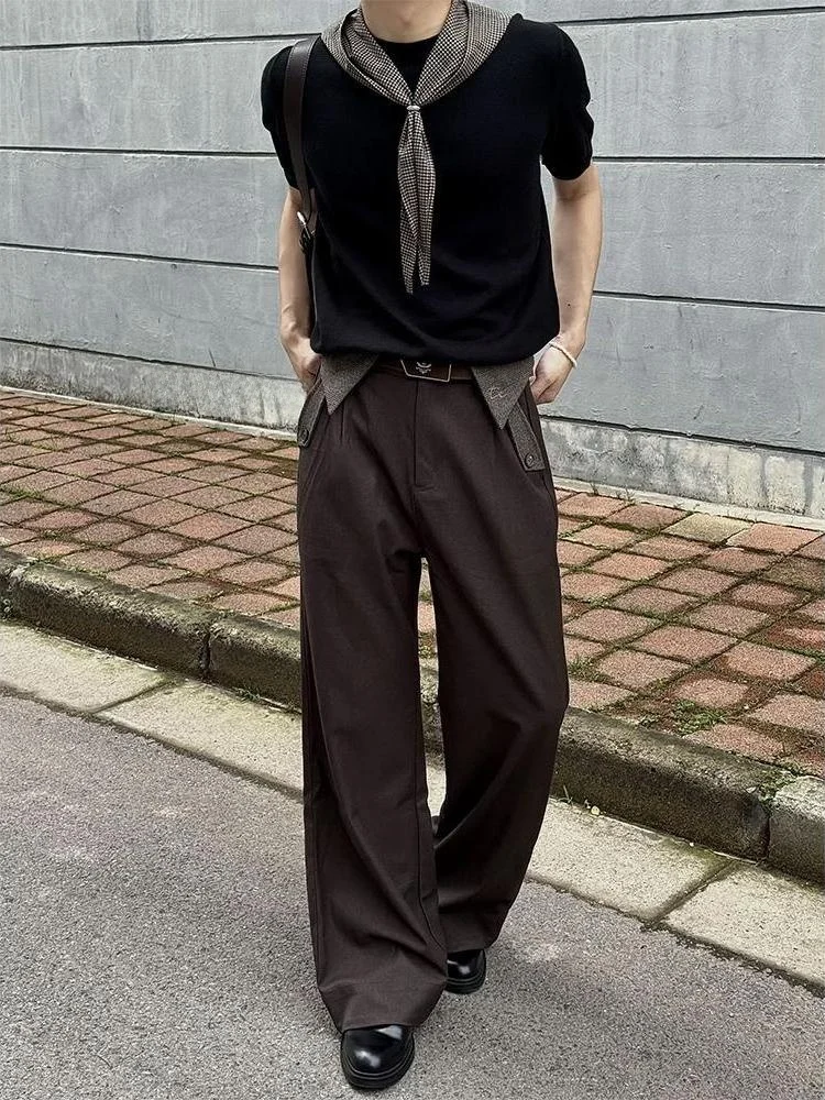 

American Retro Patchwork Wide Leg Pants Men Women Cleanfit High Waist Couple Casual Trousers Trendy Polyester Fiber Four Seasons