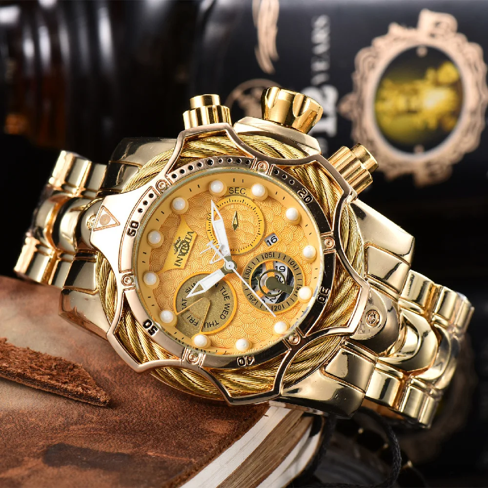 

Fashion Three Eyes Circle Design Personalized Large Dial Steel Band Sports Wristwatch with Dominant Outgoing Style
