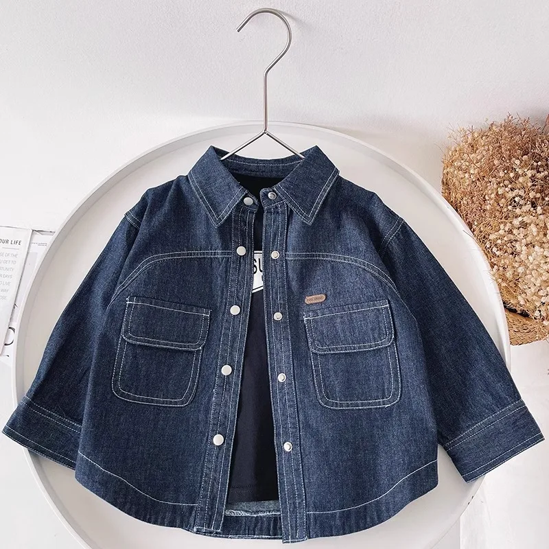 

Boys Denim Shirt Spring Autumn Turn Down Collar Long Sleeve Single-breasted Shirt Boys Loose Casual Outerwear Children Clothing