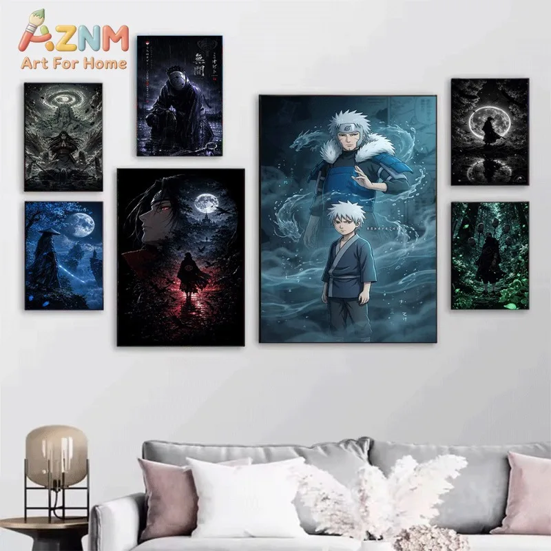 Naruto Canvas Wall Art Hashirama Madara Battle Scene Anime Print With Legend Ninja Portraits For Teen Boys Bedroom Unframed