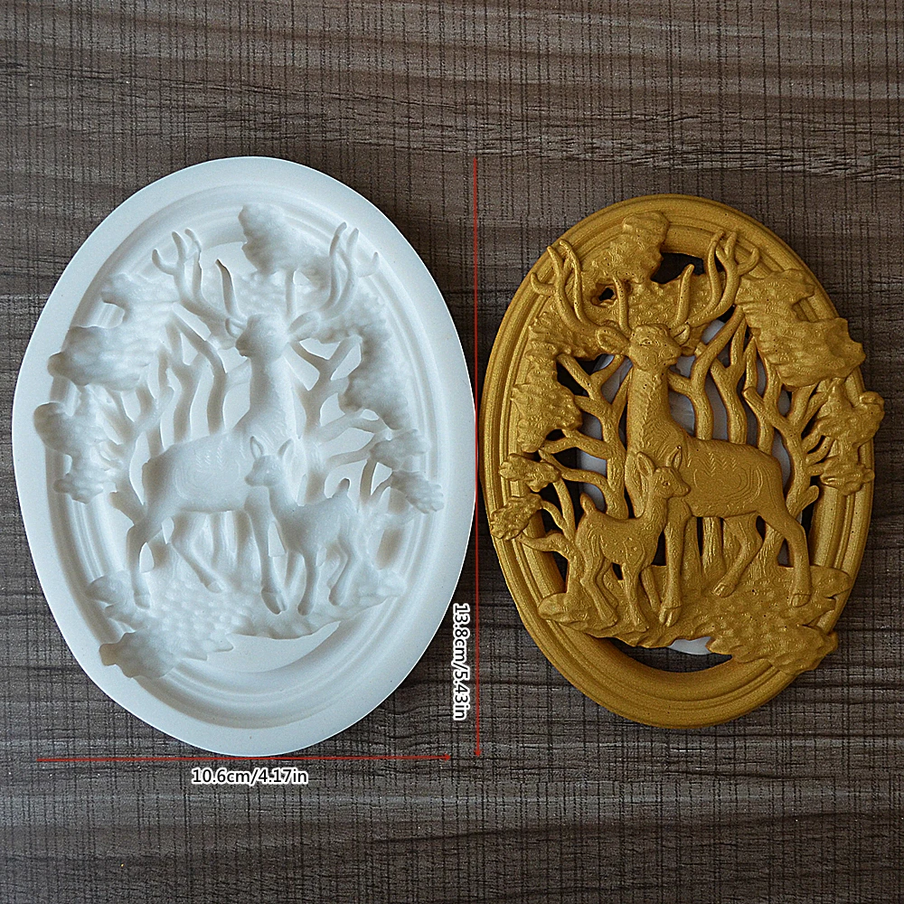 Two Christmas Deer Shaped Silicone Molds DIY Handmade Epoxy Resin Series Cake Baking Decoration Chocolate Deer Silicone Molds