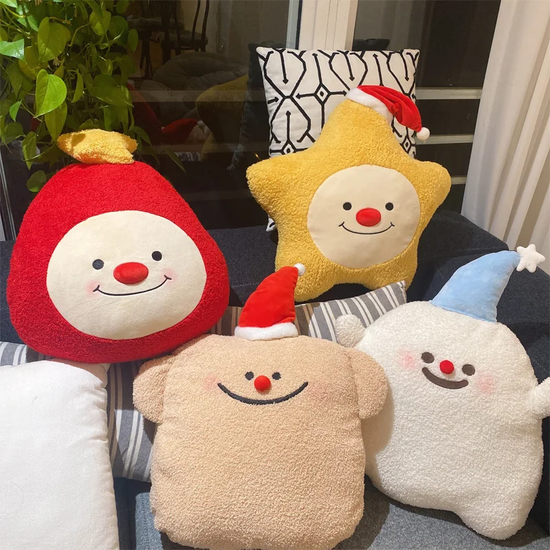 Sombrero azul de Navidad suave muñeco de nieve fantasma juguete de peluche relleno colmillos malvados galleta elfo tiro almohada estrella silla cojín calentador de manos Navidad