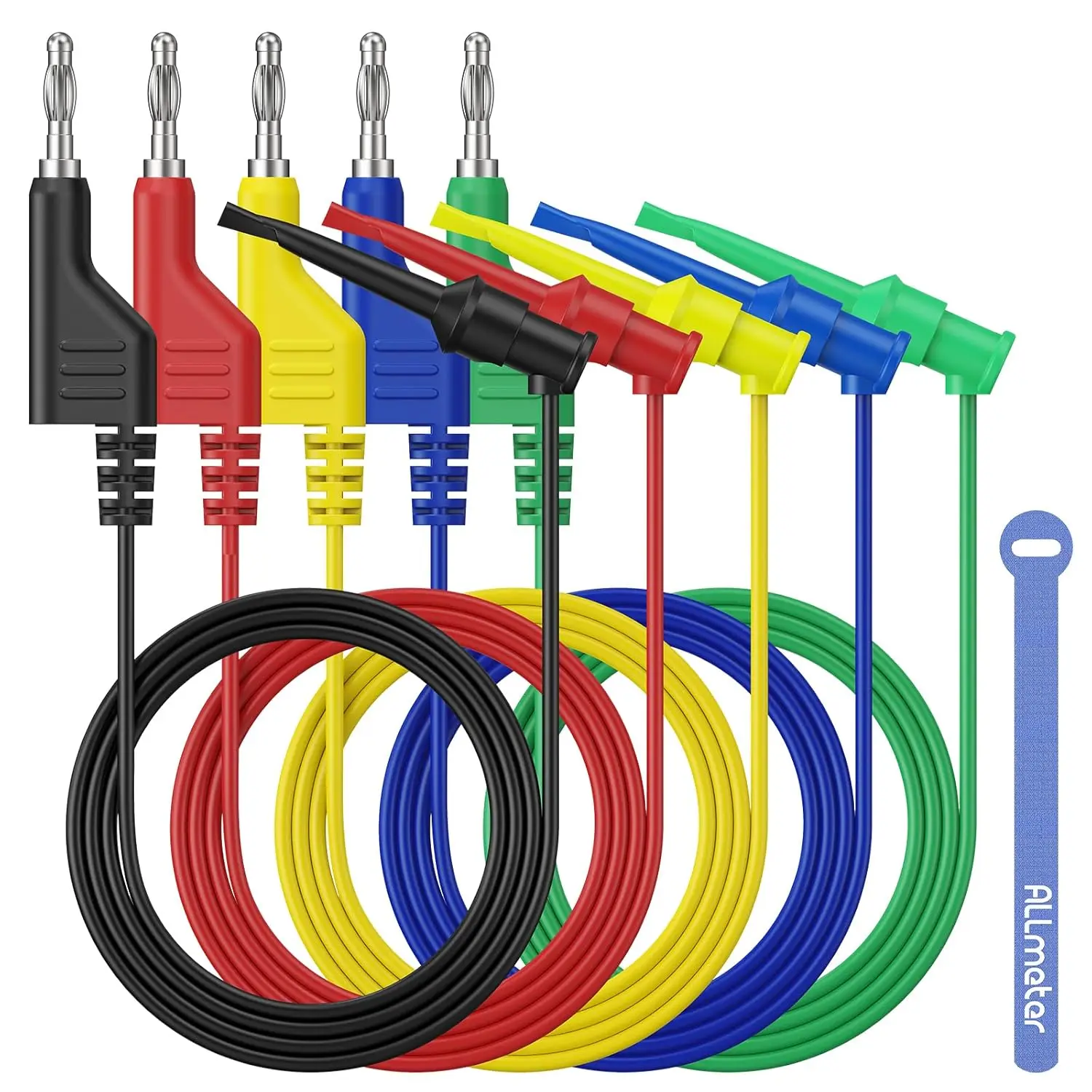

5 Color Stackable Banana Plug Test Leads Kit, 10A, 1M Wires, Alligator Clips for Multimeter, PCB Testing (128 chars)