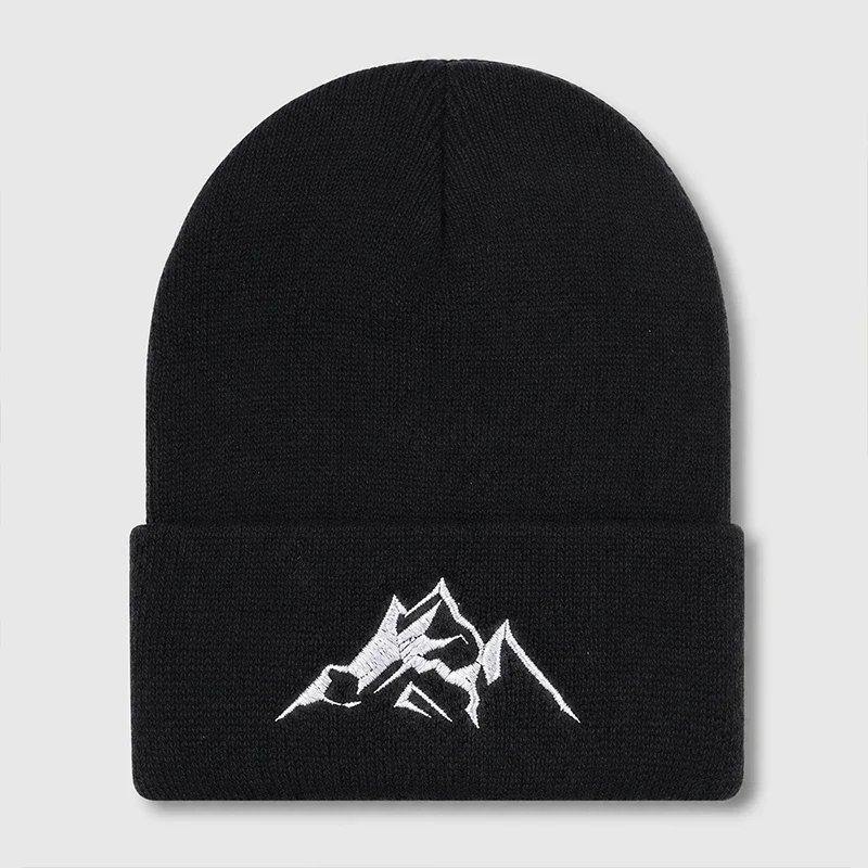Snow Mountain Range Embroidered Knit Hat—Adult Winter Windproof and Warm Hat for Outdoor Hiking,Camping,Skiing, and Street Style
