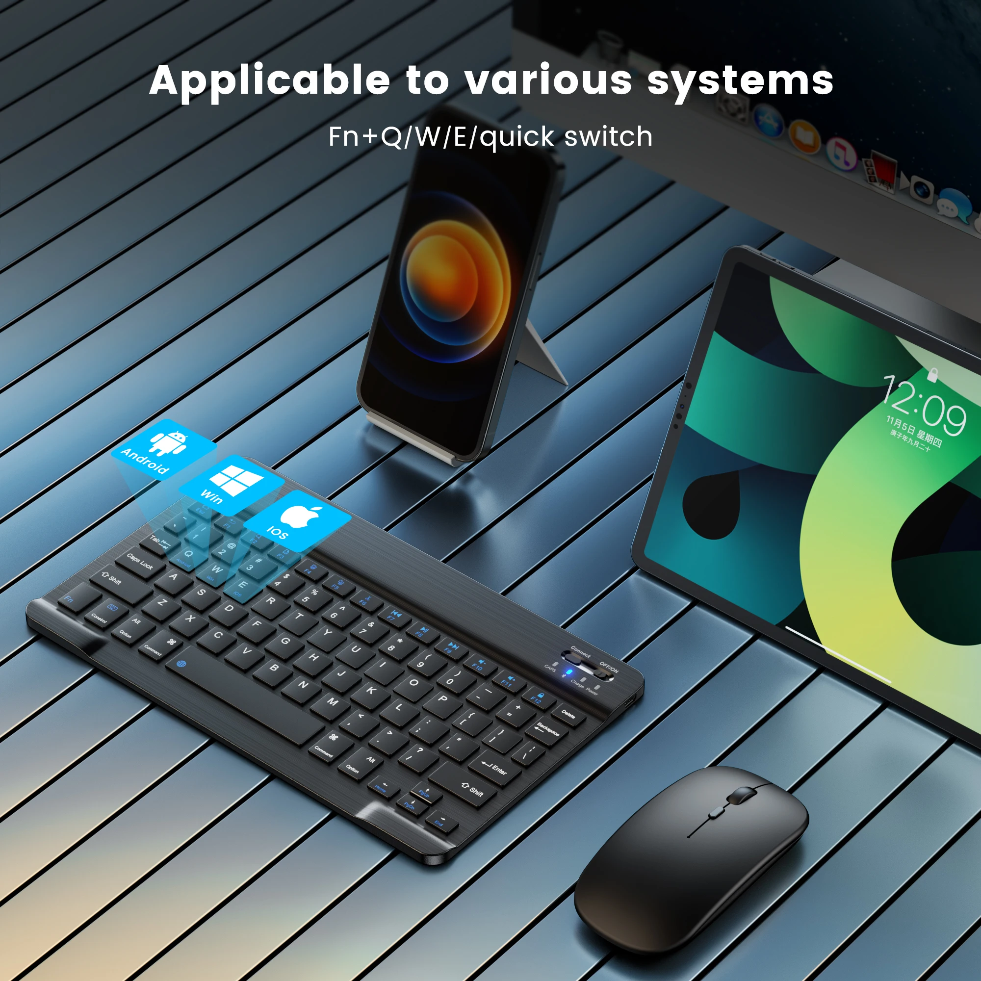 Bluetooth Keyboard Mini Wireless Keyboard And Mouse Spanish Russian 10 Inch Keyboard Kit Rechargeable For Ipad Pro Tablet Phone