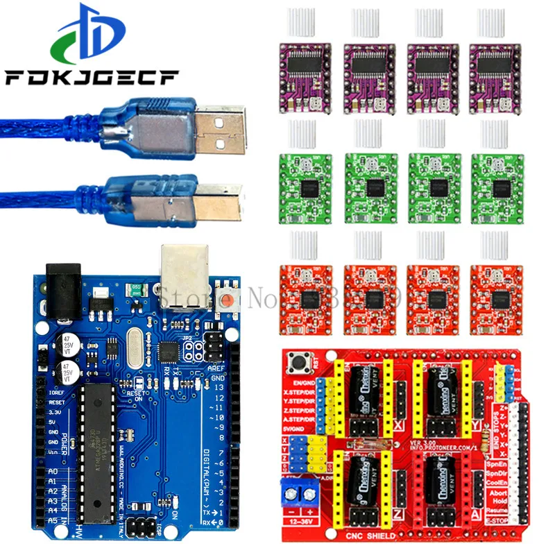 CNC Shield V3 engraving machine 3D Printe+4pcs A4988 / DRV8825 driver expansion board for Arduino+For UNO R3 with 30cm USB cable