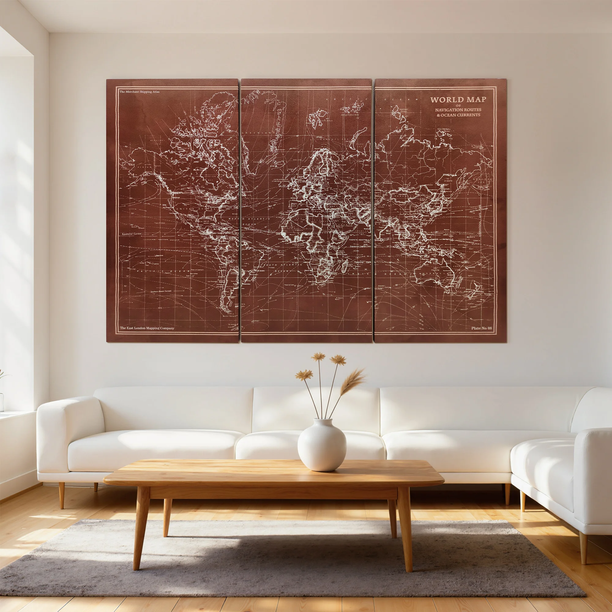 Homcom Canvas Schilderijen Vintage Handgemaakte Wereldkaart Triptieken 120X60 cm met Houten Lijst Slaapkamerdecoratie Bruin
