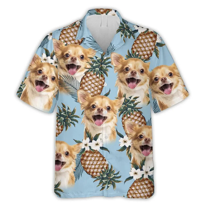 Bulldog Shirts For Men Clothing 3D Printed Hawaiian Beach Shirts Short Sleeve Y2k Tops Cute Vintage Clothes Lapel Blouse