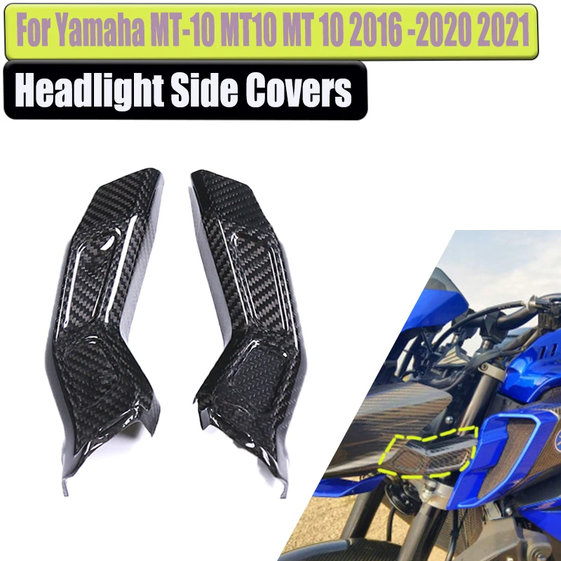 

For Yamaha MT10 MT-10 FZ-10 2016- 2019 2020 2021 3K Dry Carbon Fiber Headlight Side Panels Covers Fairing Motorcycle Accessories