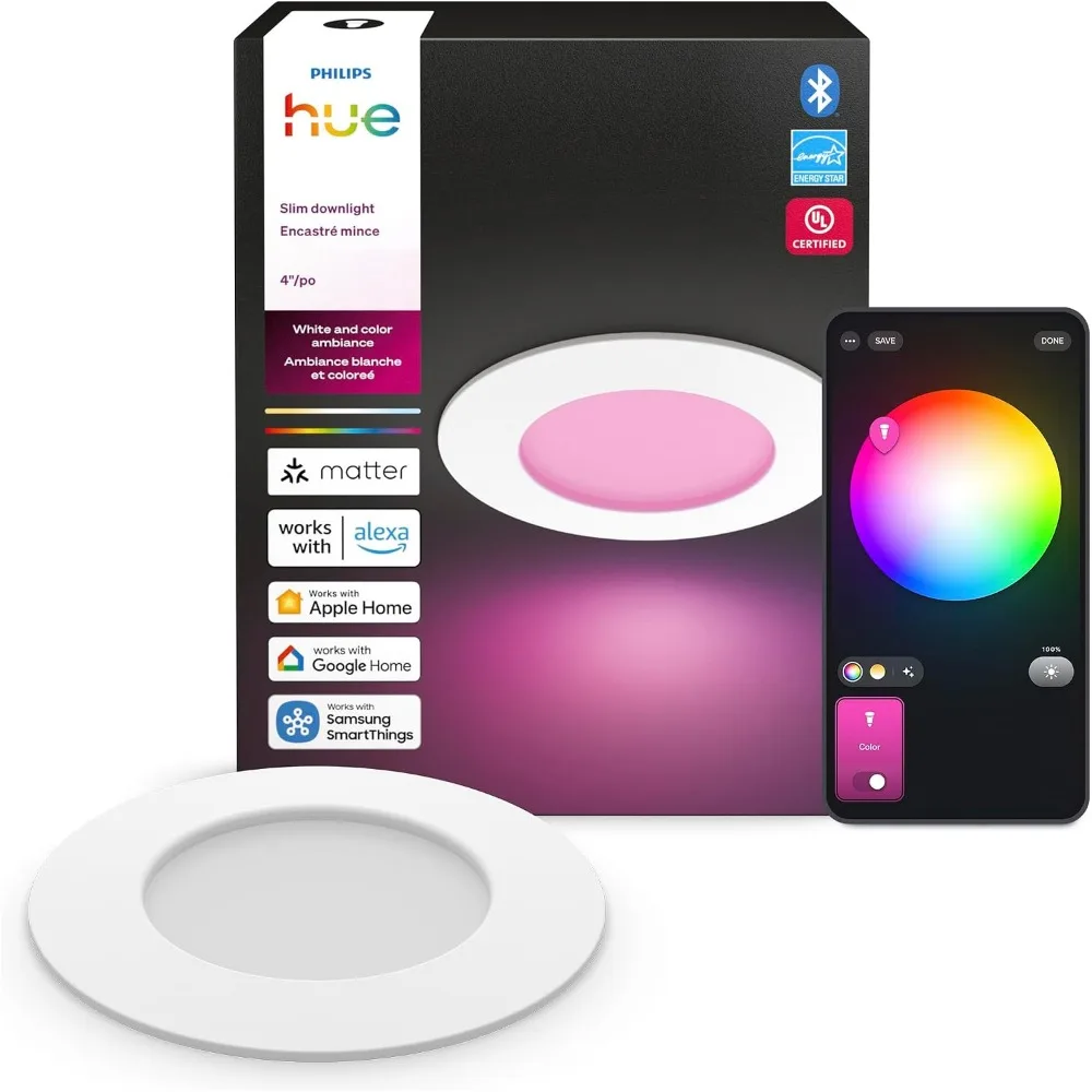Recessed LED Ceiling Light, 800 Lumens, 4-Inch, Full-Spectrum Daylight, Ultra-Low Dimming, Precise Color Control, Smart