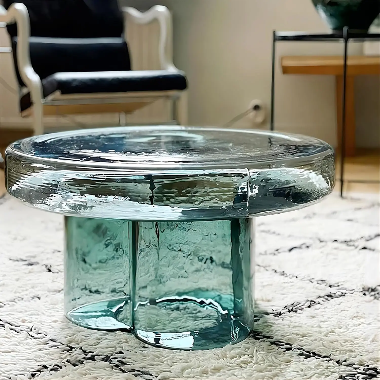 

Glass Coffee Table, With Base Mid-Century Modern Abstract End Table For Office Hotel Balcony (Green, 21.65in)
