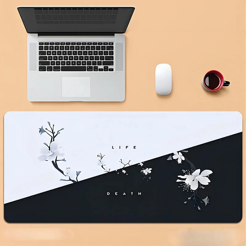 

Коврик для стола с цветочным узором «Жизнь и Смерть», большой расширенный игровой коврик для мыши, прочные прошитые края, аксессуар для офиса и дома