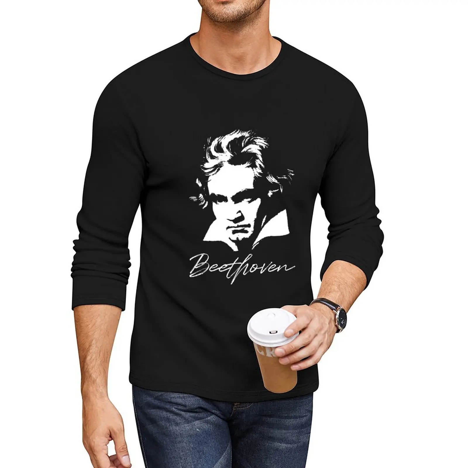 Ludwig van Beethoven Portrait Classical Composer Long T-Shirt anime funny t shirts for men