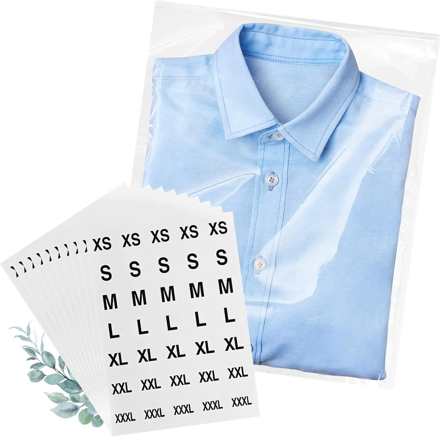 

100 Clear Poly T-Shirt Bags with Self Sealing Strip and 10 Size Stickers (9x12) for Clothing Storage and Organization