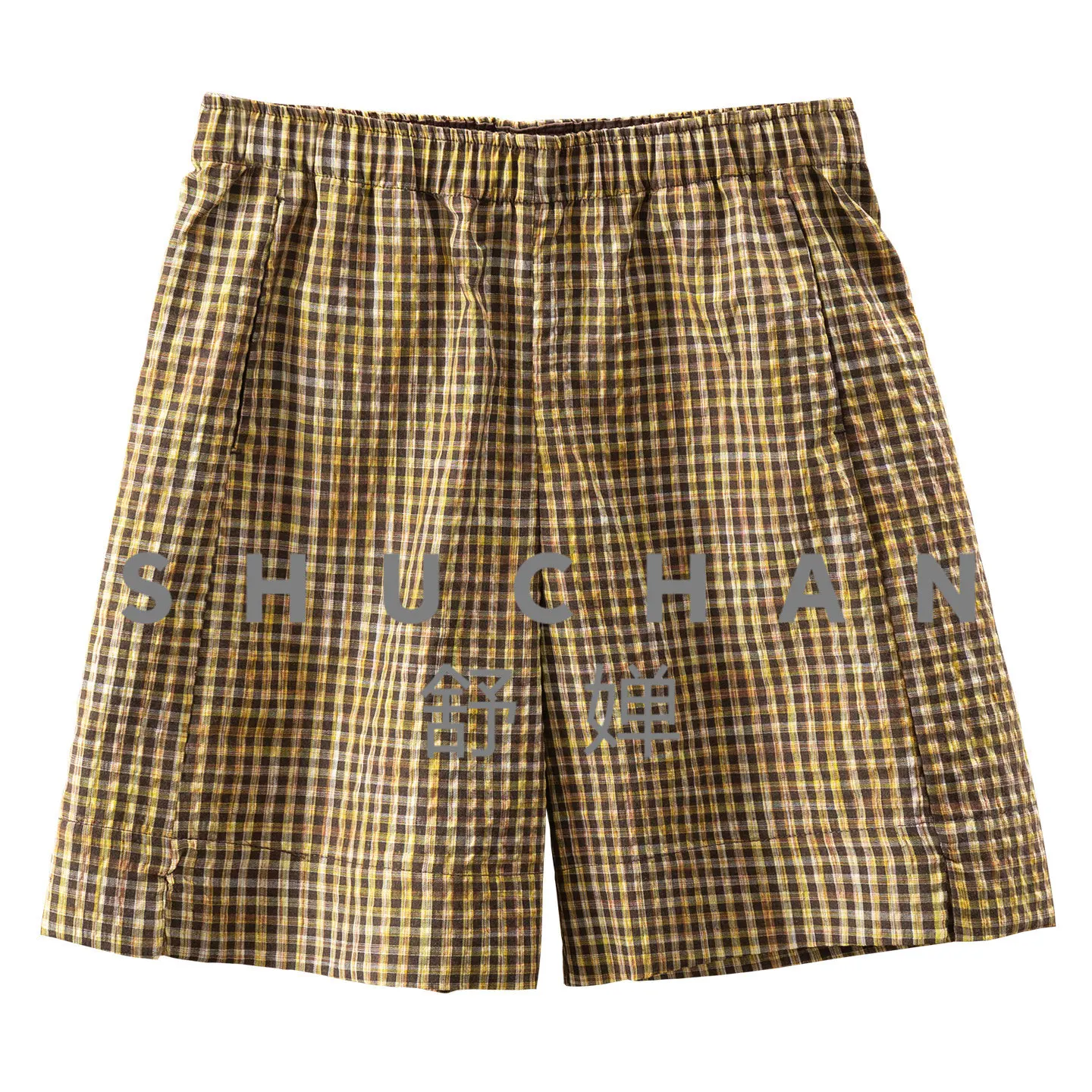 Shorts Air Seersucker Summer Foreign Trade Retro Plaid Split Wide-leg Four-quarter Pants Women's 36M6