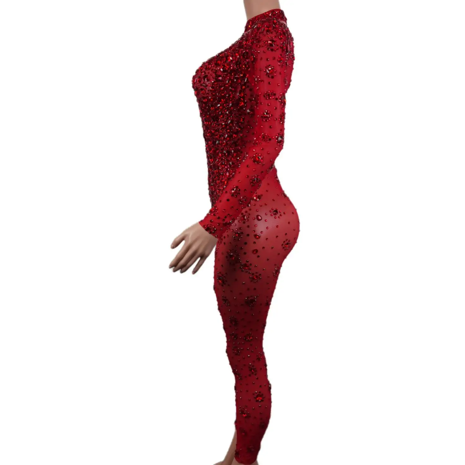 Luxury Diamond Handmade Crystal Rhinestone Crystals Shiny Jumpsuit Dance Club Prom Celebrity Red Party Girl Stage Show Rompers