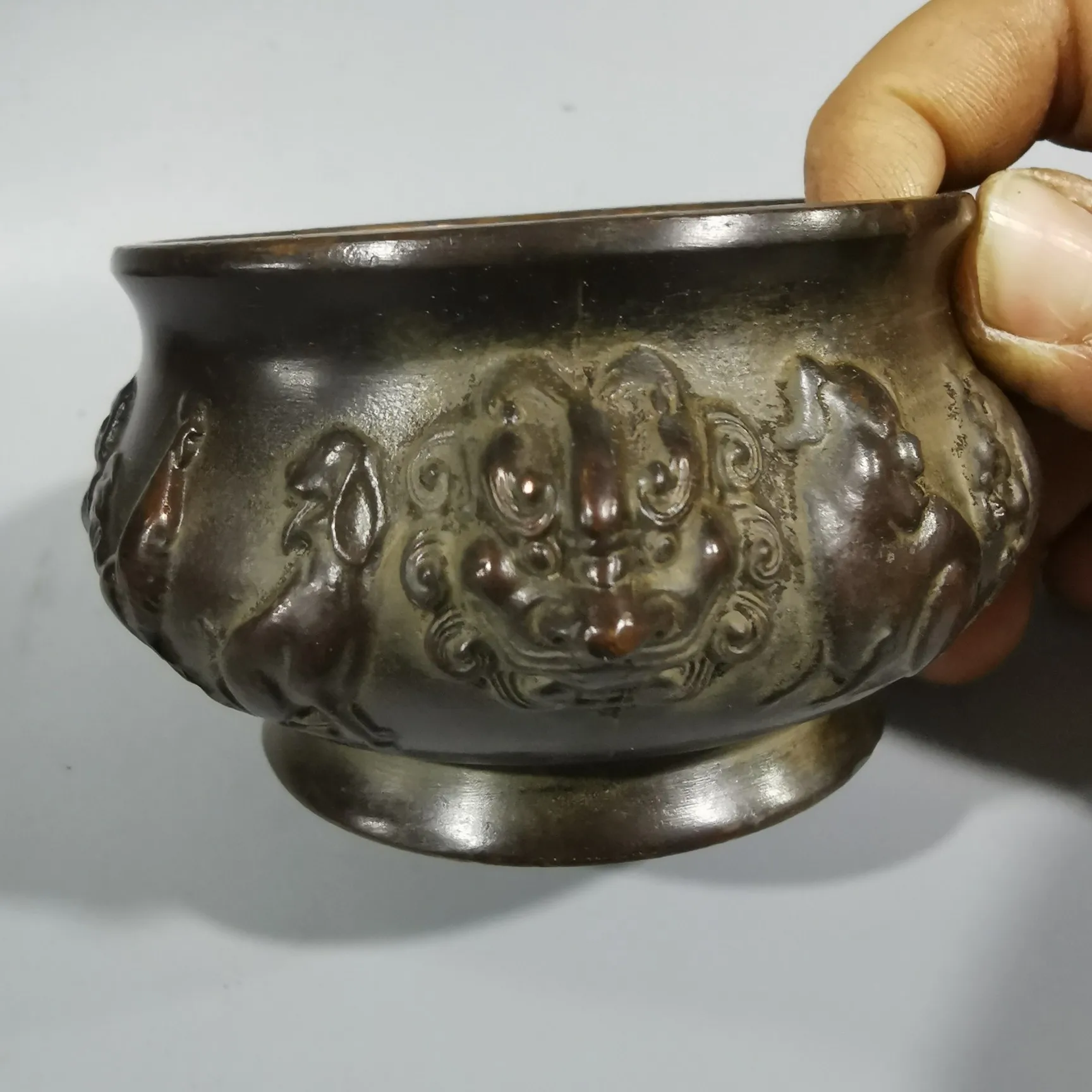 Antique Copper Cylinder Crafts Retro Incense Furnace Ashtray Cornucopia Feng Shui Home Decoration Art Sculpture