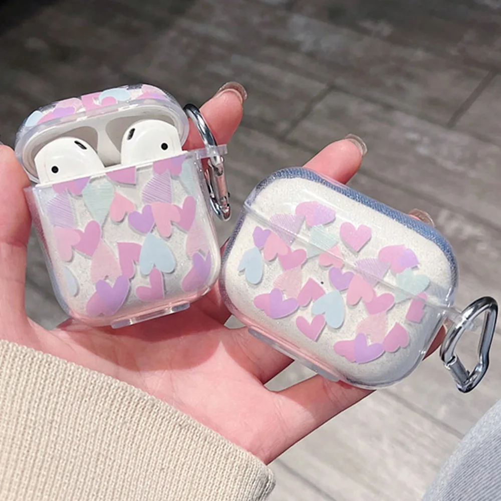 INS Cute Heart earphone case for AirPods Pro 2 case Wireless Clear Earphones Cover for airpods 3 4 Air Pods pro cases with Hook