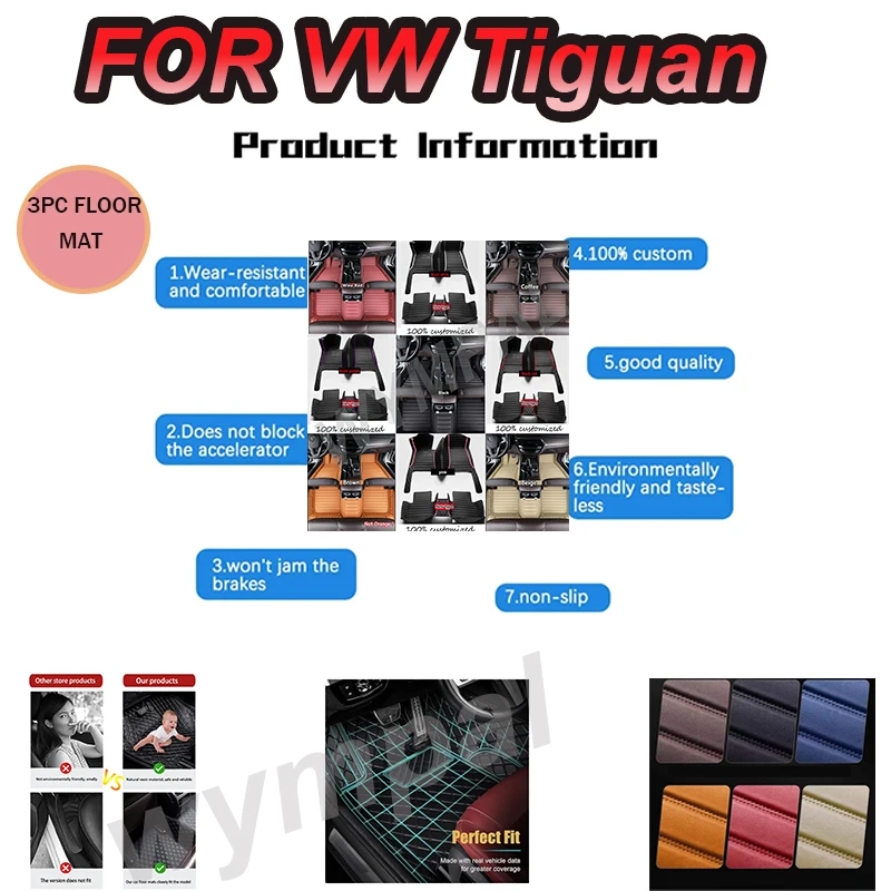 

LUXURY Car Floor Mats For VW VW Tiguan 5N 2017 2018 2019 Custom Auto Foot Pads Automobile Carpet Cover interior accessories