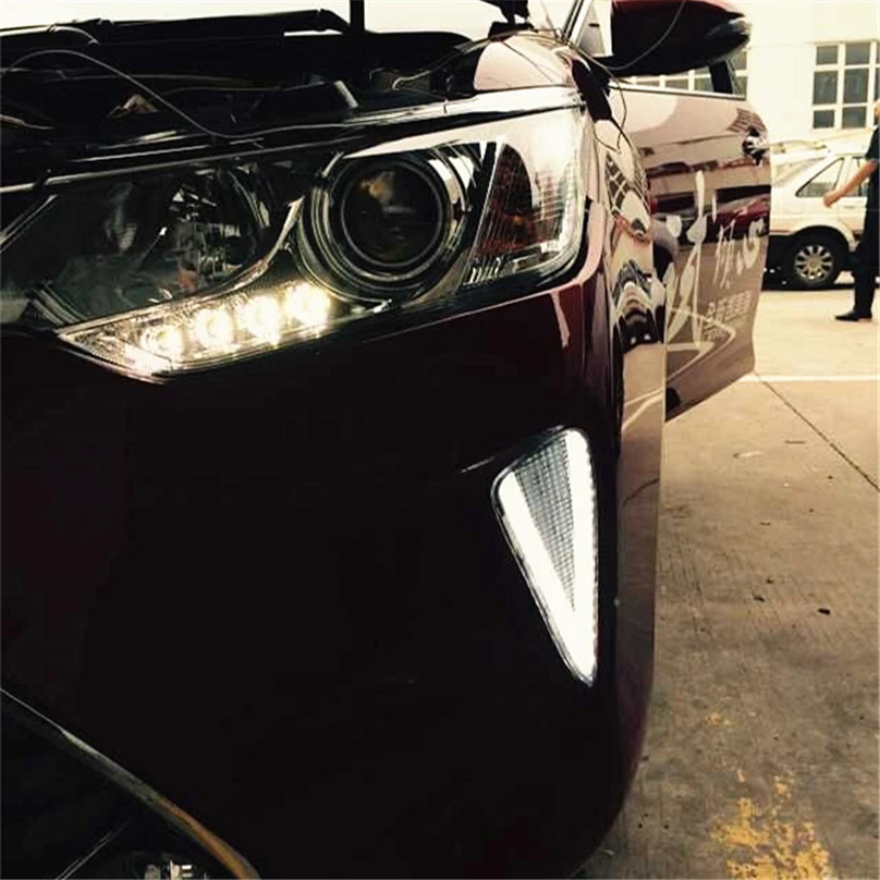

2 шт. DRL для Toyota Camry 2015 2016 2017 светодиодные DRL дневные ходовые огни дневного света противотуманные фары с желтым сигналом