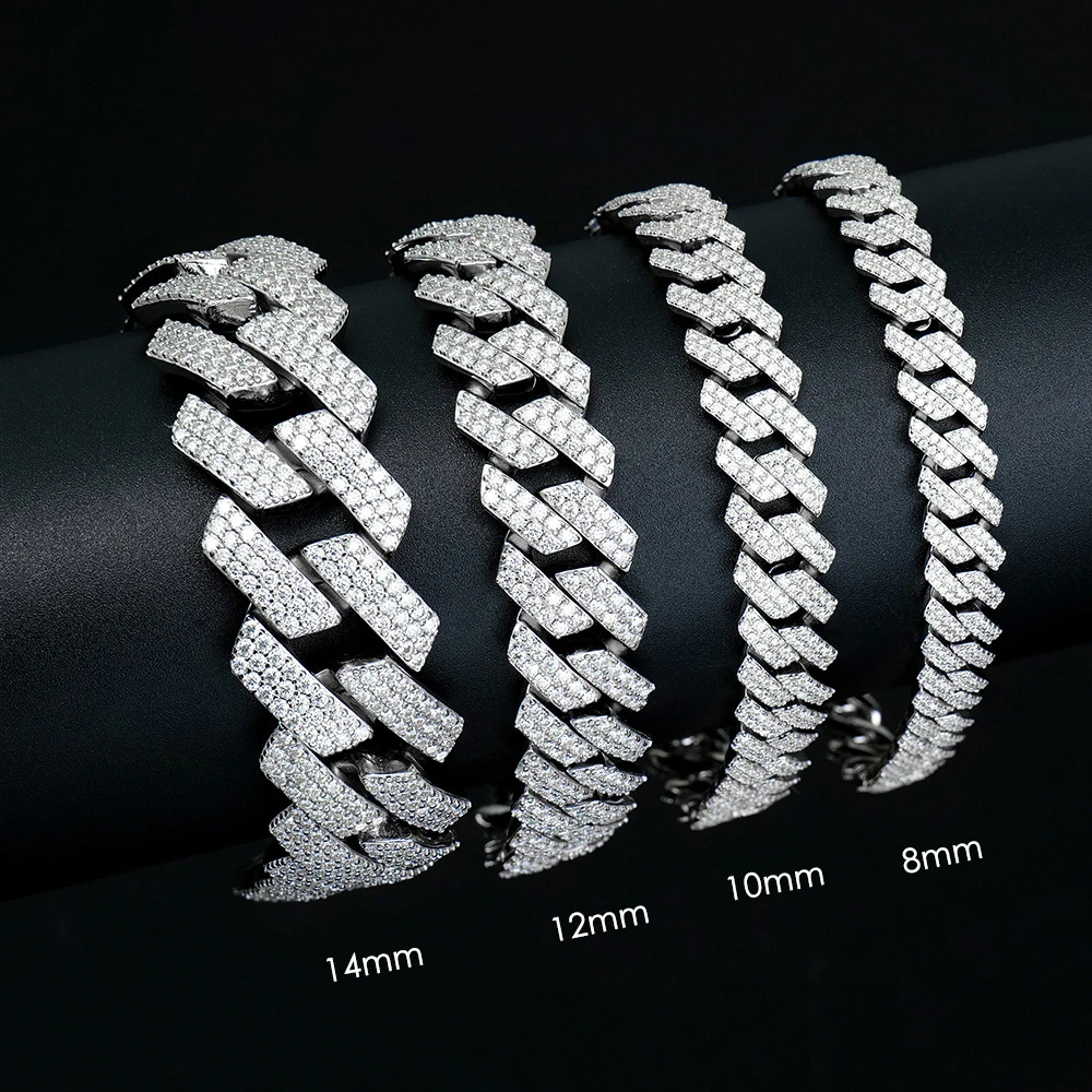 FCGJHW D VVS1 Moissanite Cuban Bracelet 8mm/10mm/12mm/14mm s925 Sterling Sliver Cuban Bracelets for Women Man 2026