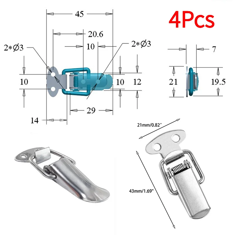 4Pcs Vintage Duck-mouth Buckle Mini  Chest Box Gift Suitcase Case Buckles Toggle Hasp Latch Catch Clamp Stainless Steel.