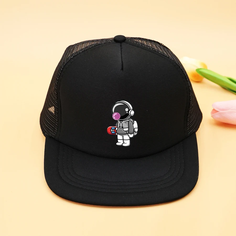 1Pc children\'s cartoon astronaut print mesh breathable baseball cap outdoor sun visor cap