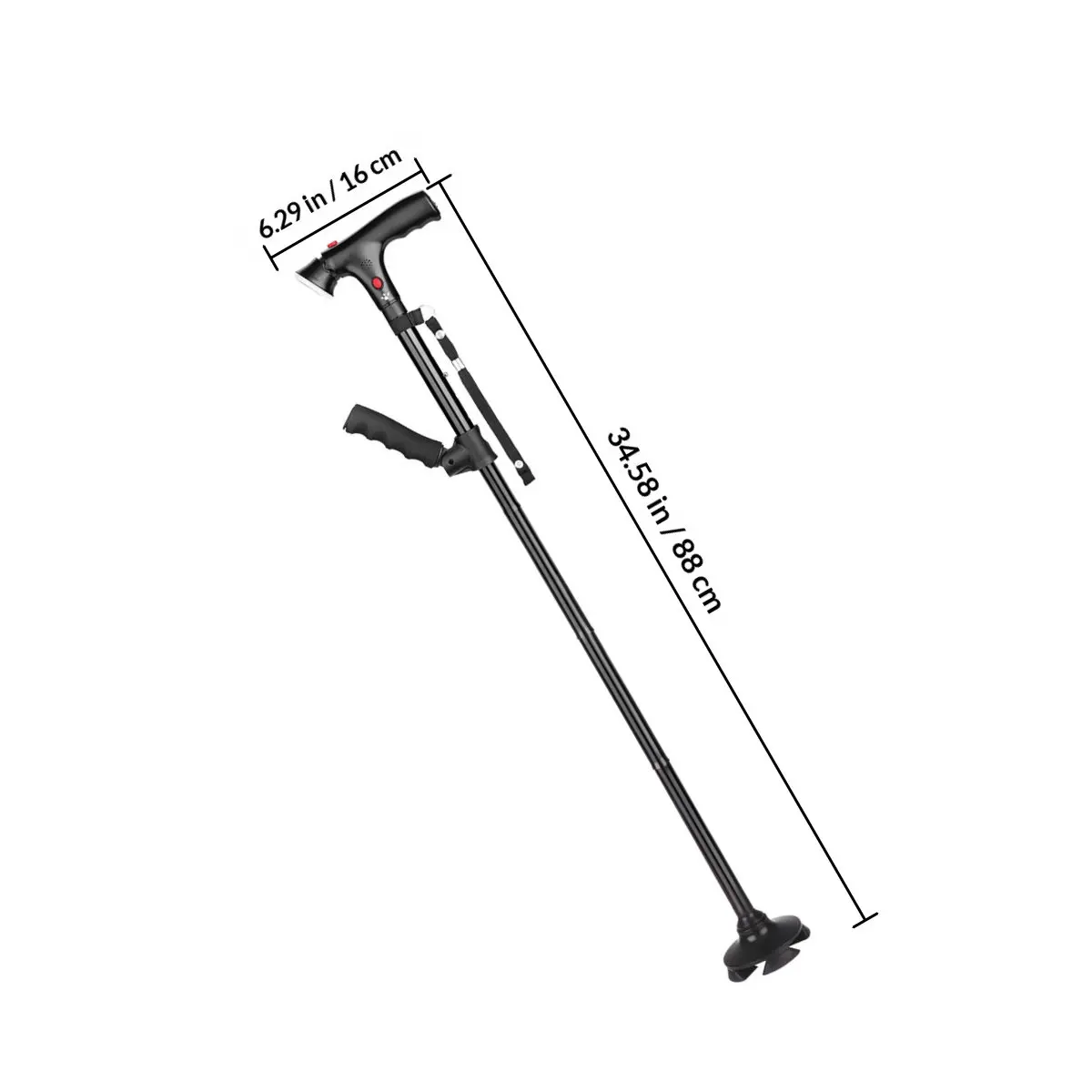 LED Folding Cane Telescopic Walking Stick for Older Adults 5-Level Height Adjustment Stable 4-Foot Base Rotatable Armrest Alarm