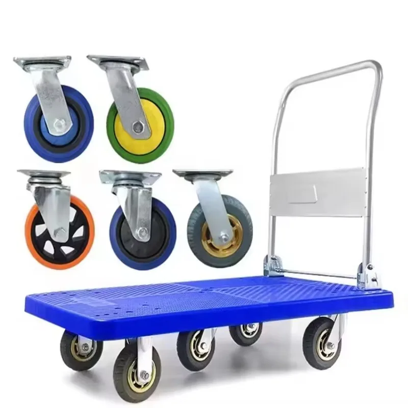 

Bella four-wheel foldable handcart, plastic platform handcart with folding handle, customizable tool handcart