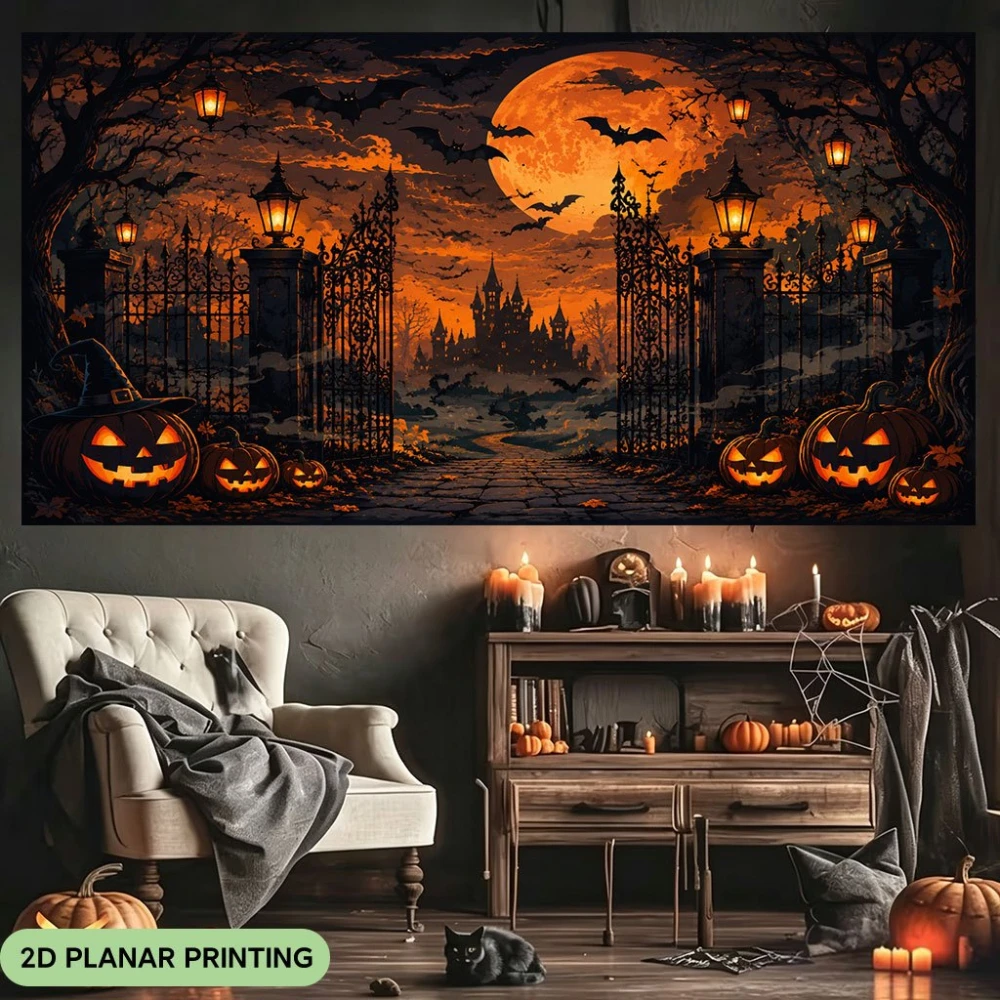 1PC Vampire Castle Medieval Landscape Print Tapestry, Bedroom Living Room Kitchen Photo Background, Halloween Party Decoration