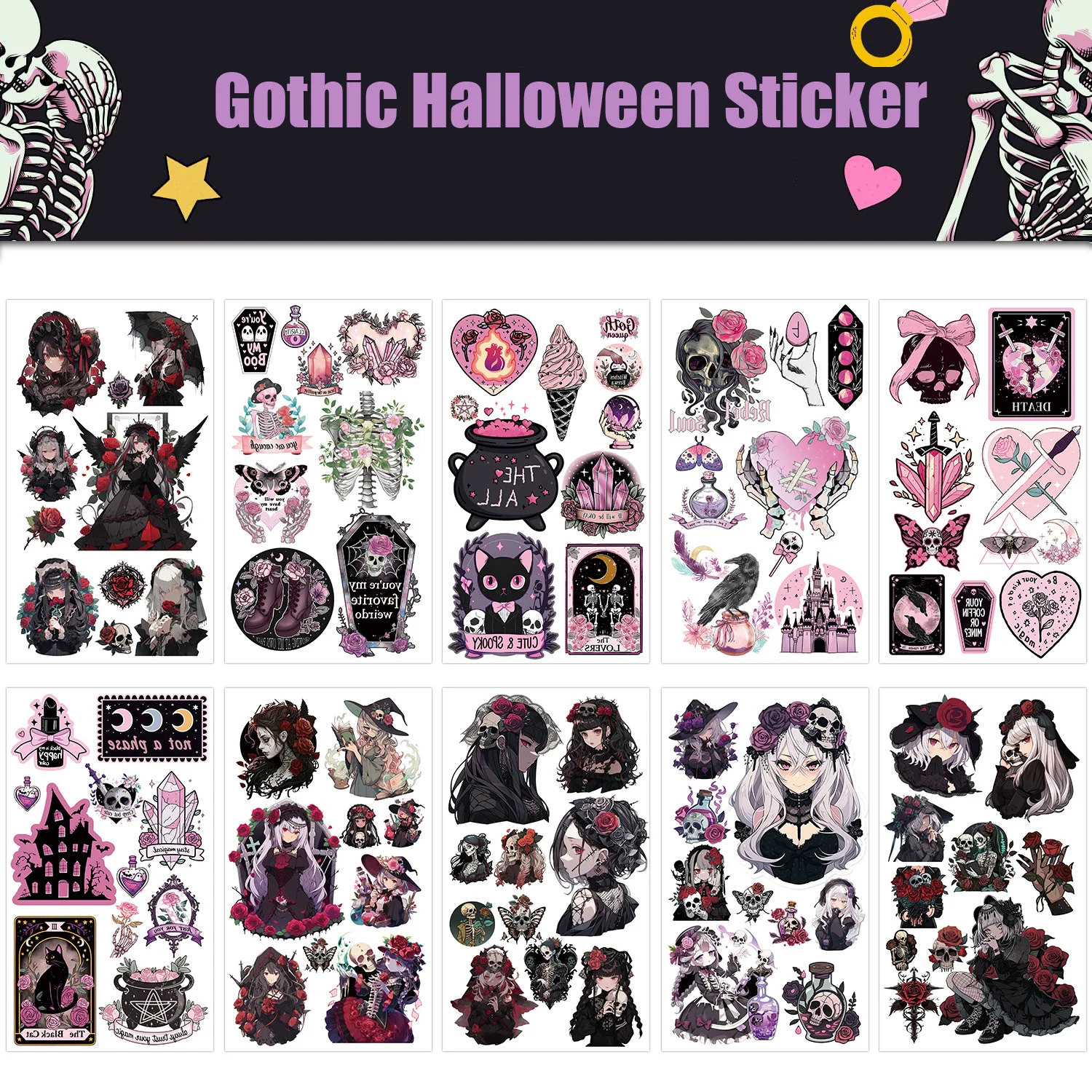 

10pcs New Gothic Girl Halloween Tattoo Sticker Waterproof Party Party Gift Funny Fun Face Sticker