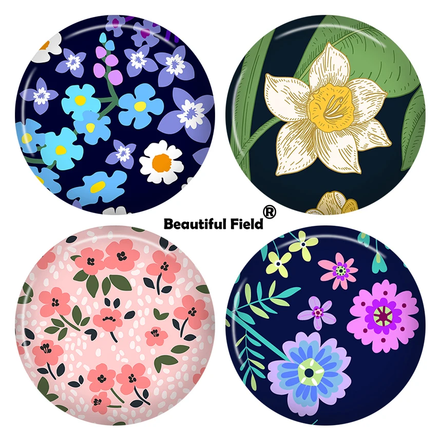 

10mm 12mm 25mm 14mm 16mm 18mm 20mm 30mm Photo Pattern Round Glass Cabochons Colorful Beautiful Flowers 65MP