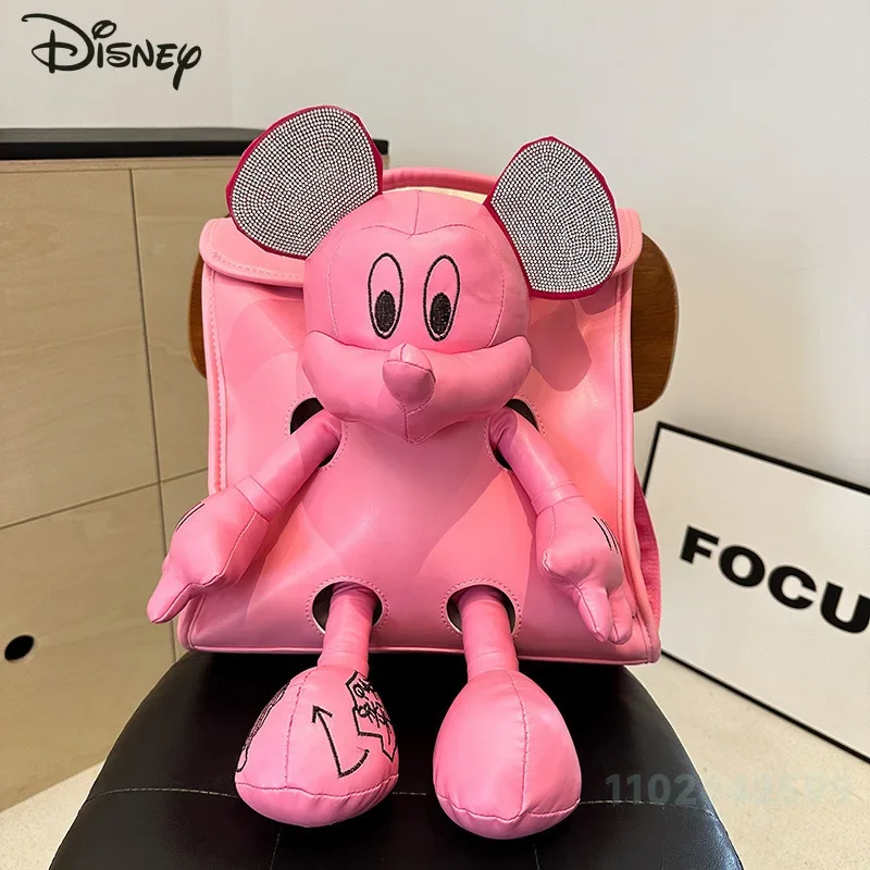 Mickey 2025 New Doll Backpack Fashion High Quality 3D Doll Crossbody Bag Solid Color Versatile Multi Functional Storage Backpack