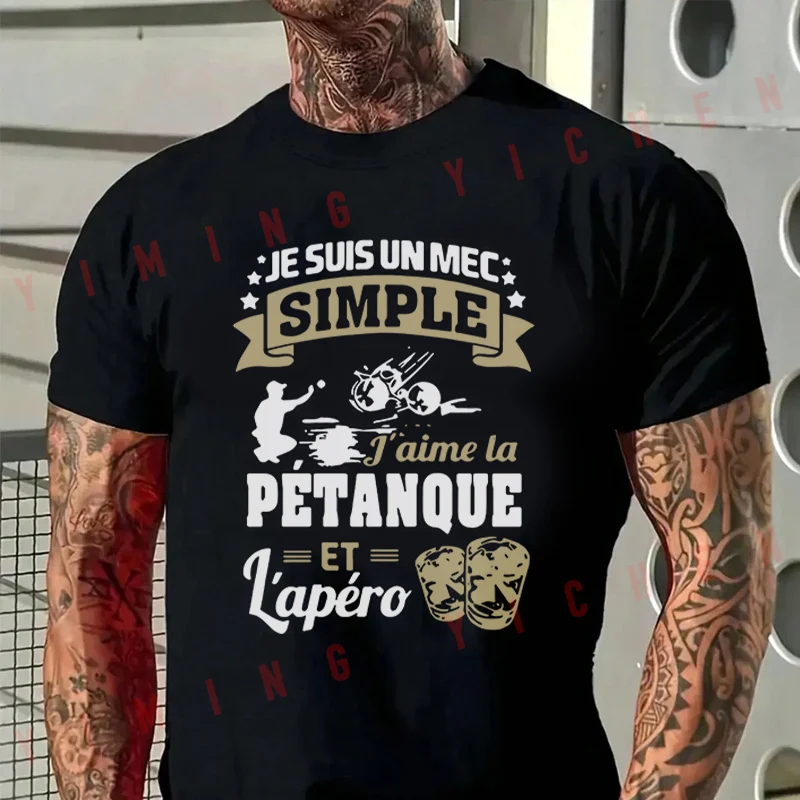 Camiseta Je Suis Un Mec Simple J Aime La Petanque Et Lapero para fanáticos de la motocicleta, nueva moda de verano, camisetas de algodón de manga corta con cuello redondo para hombre