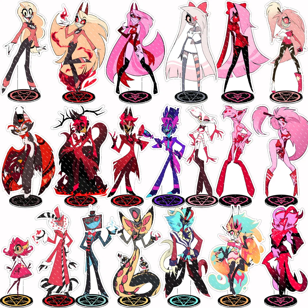 Hazbin Hotel Anime Merch Q Version Acrylic Stand Charlie Morningstar Vaggie Alastor Angel Dust Desktop Ornament Keychain