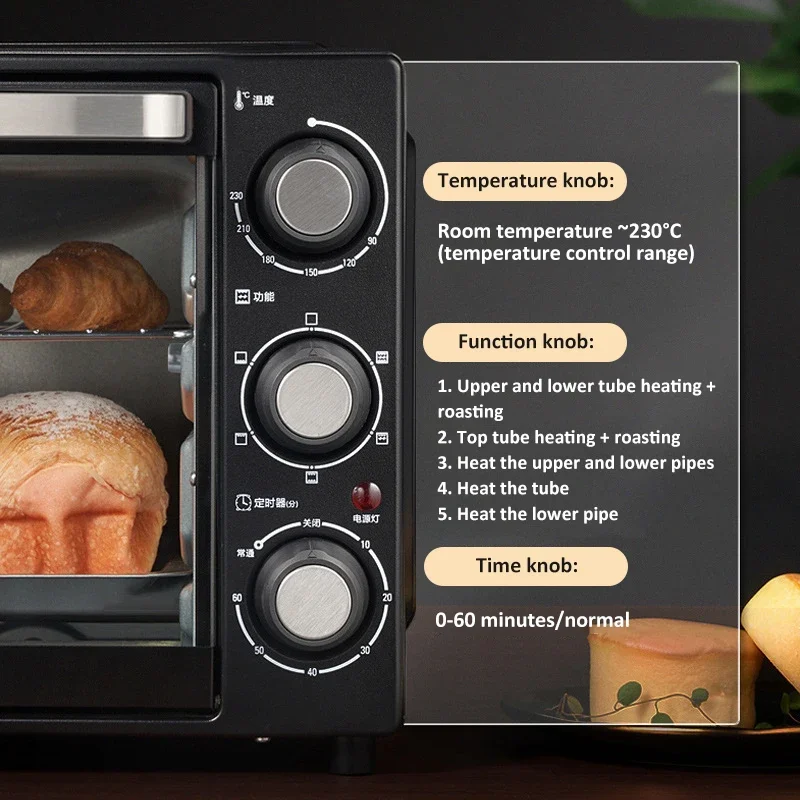 Piekarnik elektryczny o pojemności 32 litrów, z zbiornikiem ekspansyjnym, obrotowym widelcem do pieczenia, wielofunkcyjny, z timerem, do użytku domowego.