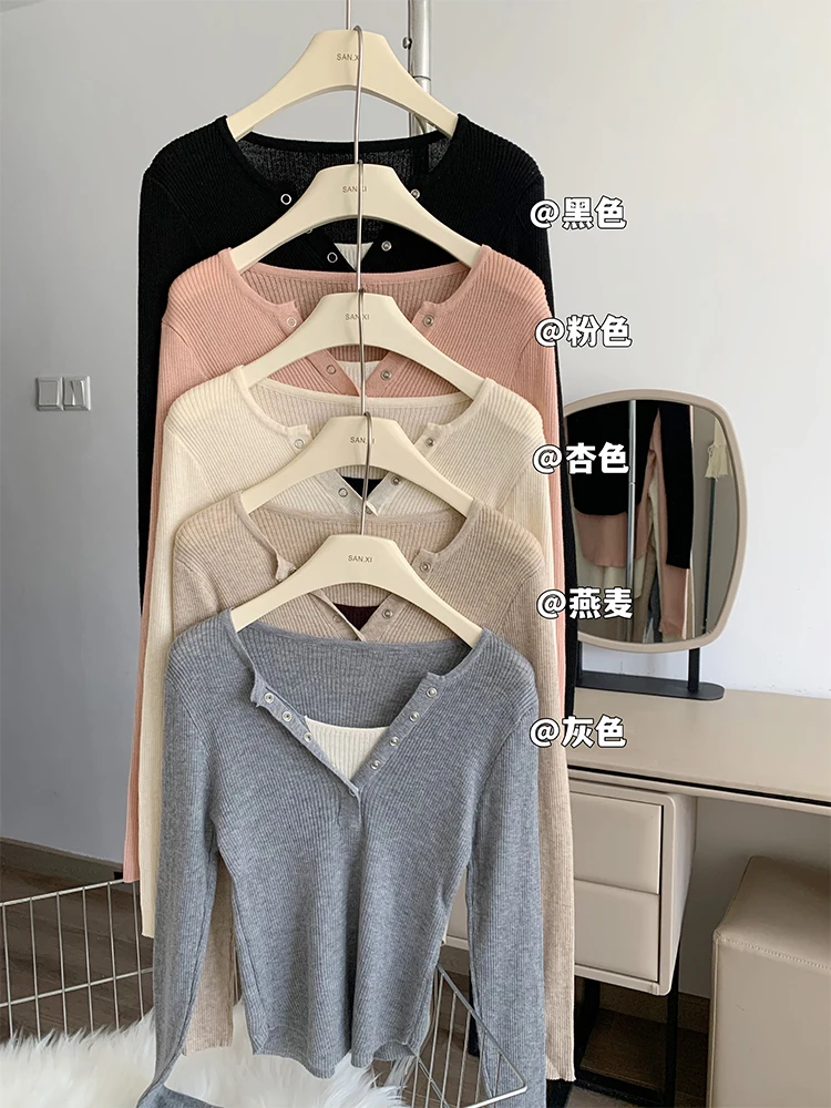 Autumn Winter Woman Korean Fashion V-neck Pullovers Sweater Long Sleeve Solid Color Mori Girl Knitwears 2000s Aesthetic Retro