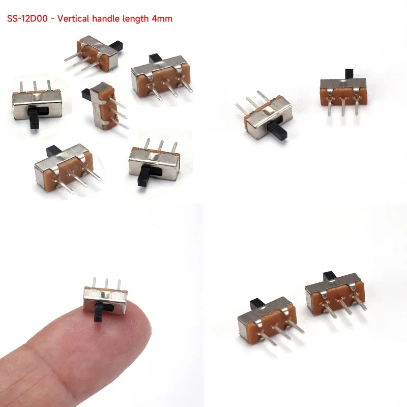 5PCS Vertical Miniature Toggle Slide Switch SS-12D00 Straight Pin 4mm Vertical Handle Length Power Switch
