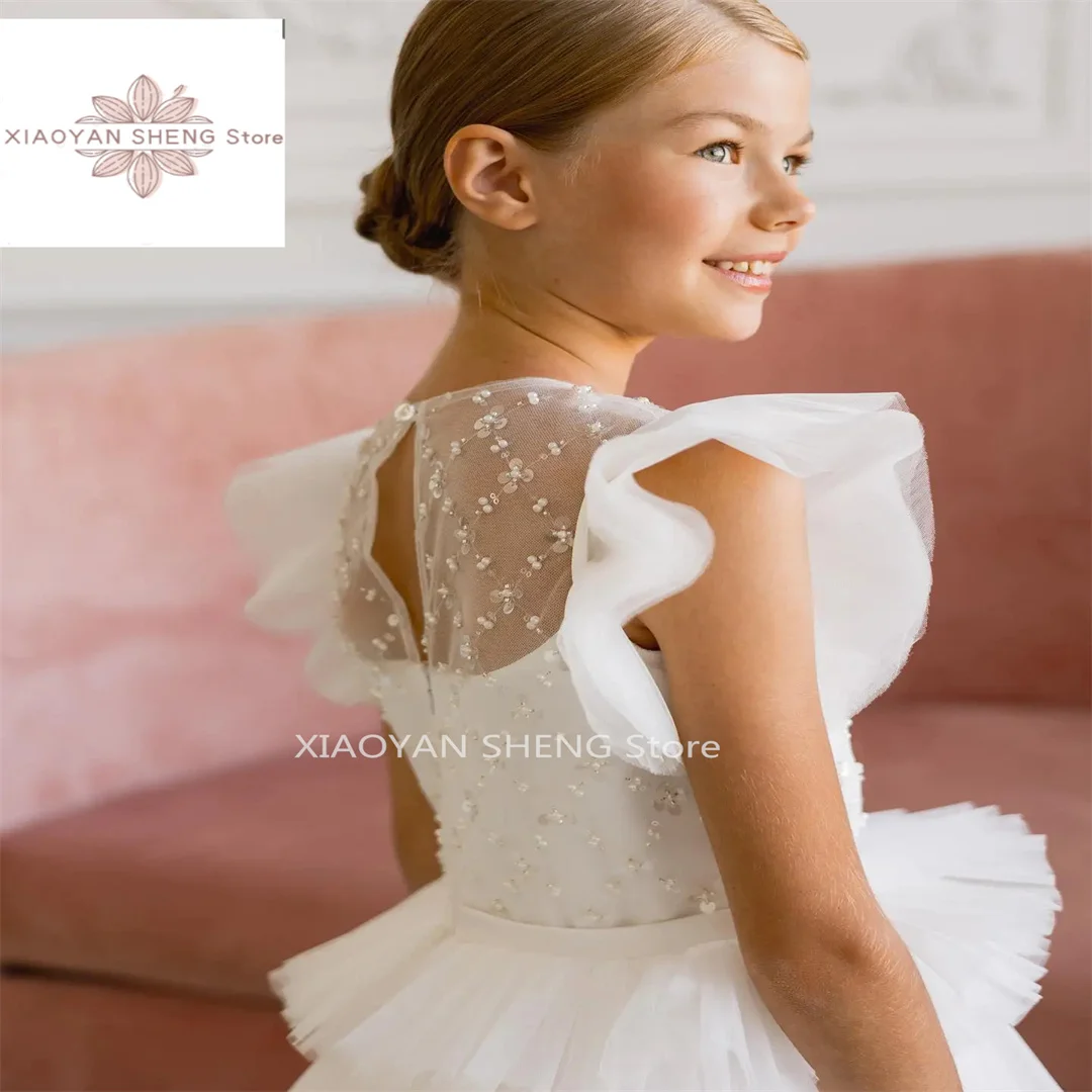 Robe de demoiselle d'honneur Boho en couches pour mariage, princesse en fibre de tulle, robe de Rhde première communion élégante pour enfants, robe de soirée