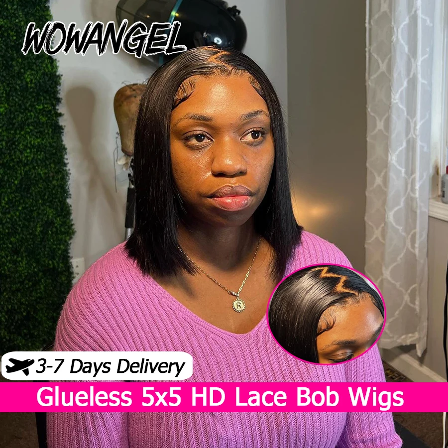 

Бесклеевые 5X5 HD парики с кружевной застежкой, человеческие волосы, готовые к ношению, прямой парик боб, предварительно выщипанные кружевные волосы с расплавленными девственными волосами для женщин