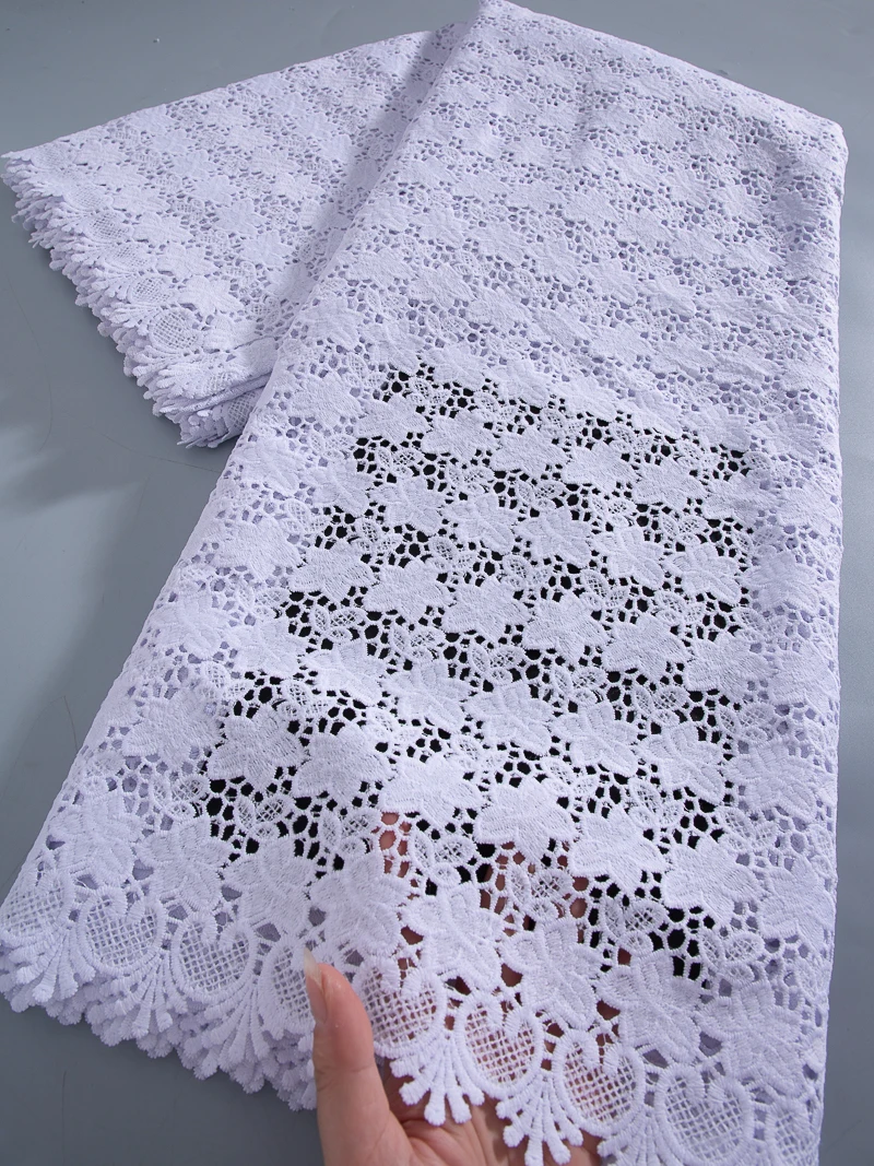 

White African Guipure Cord Lace Fabric 2024 High Quality Sequins Nigerian Water Soluble Lace for Women Party Dresses Sew TY3768