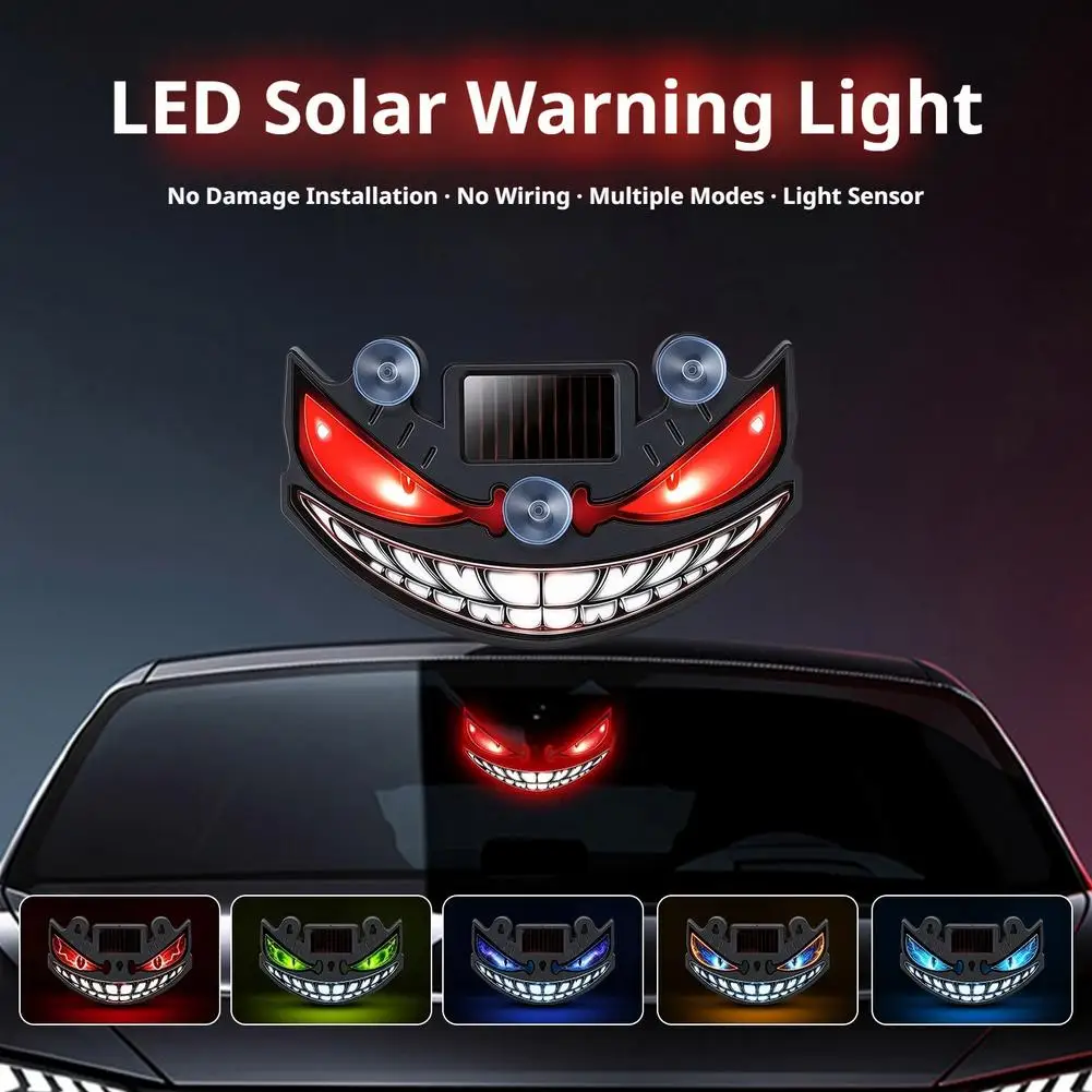 Solar Powered Car Neon Light Demon Eye Vibration Light Sensor Dual Charge Wireless Suction Cup Interior Atmosphere Lamp