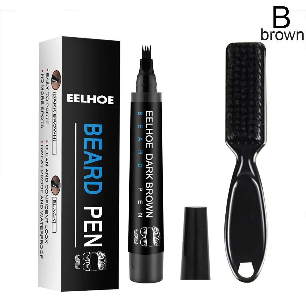 Beard Filling Pen Kit Four Prong Beard Filler Pencil With Beard Brush Waterproof Male Moustache Repair Shaping Coloring Pen