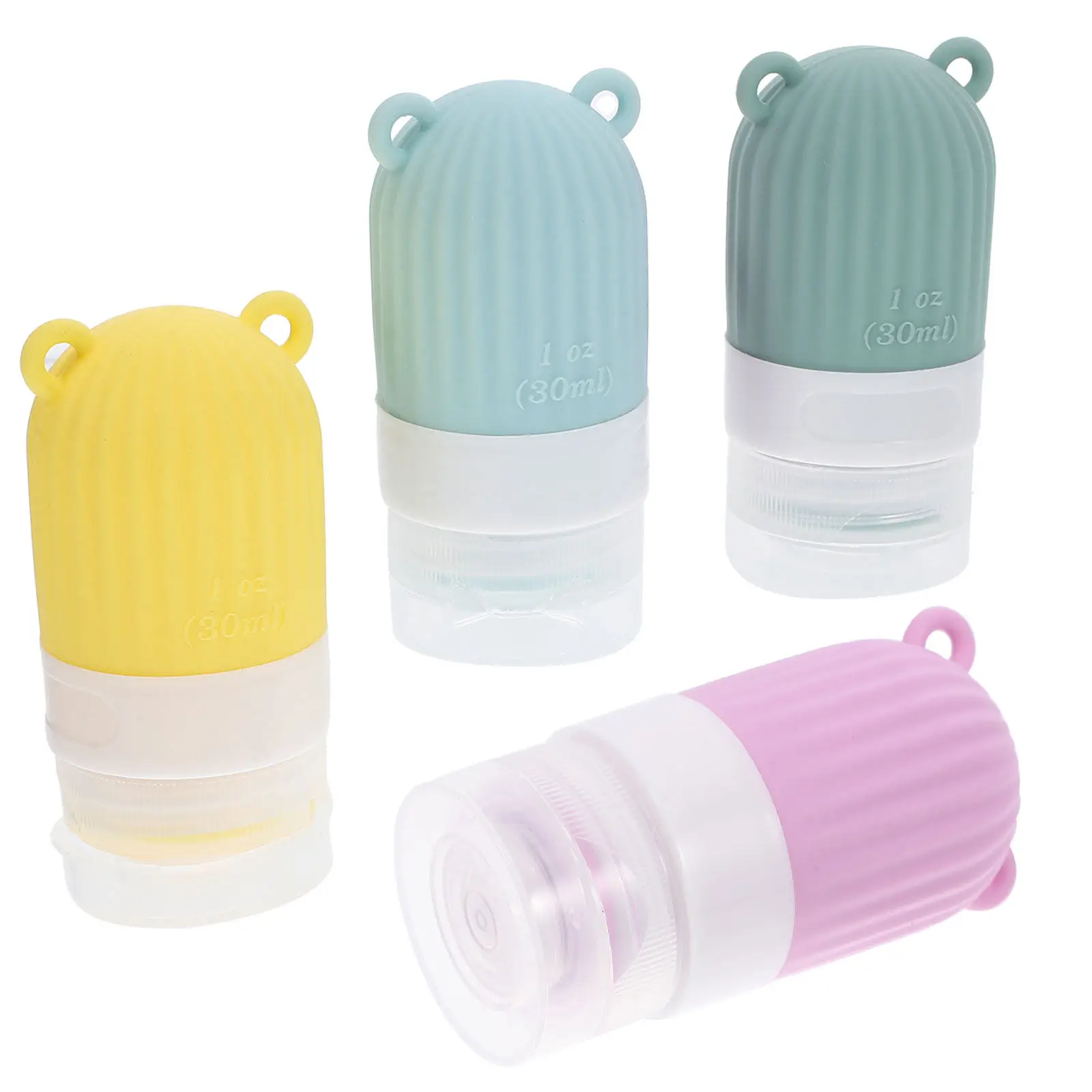 

Набор из 4 силиконовых дорожных флаконов по 30 мл для жидкостей: сжимаемые контейнеры для шампуня, кондиционера и туалетных принадлежностей